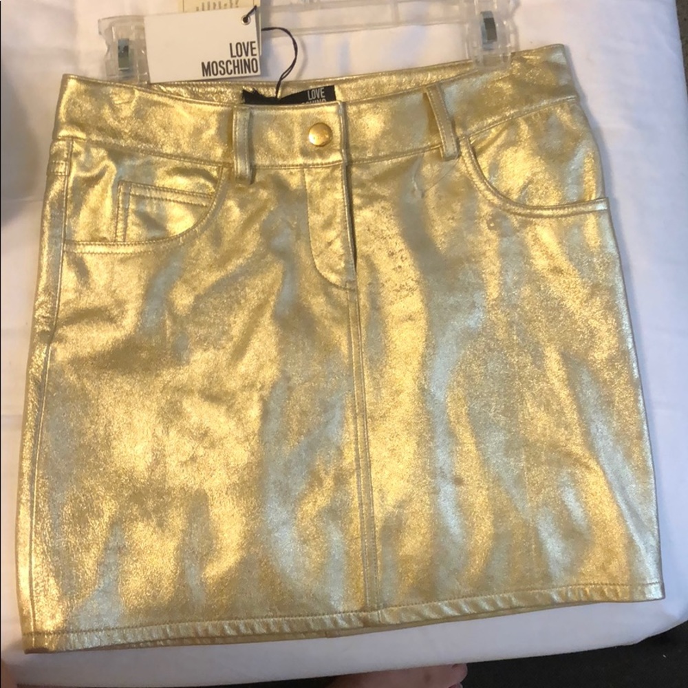 Metallic gold Moschino mini skirt